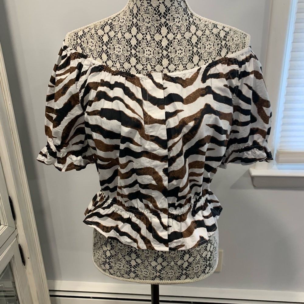J Crew Zebra Print Off-Shoulder Top